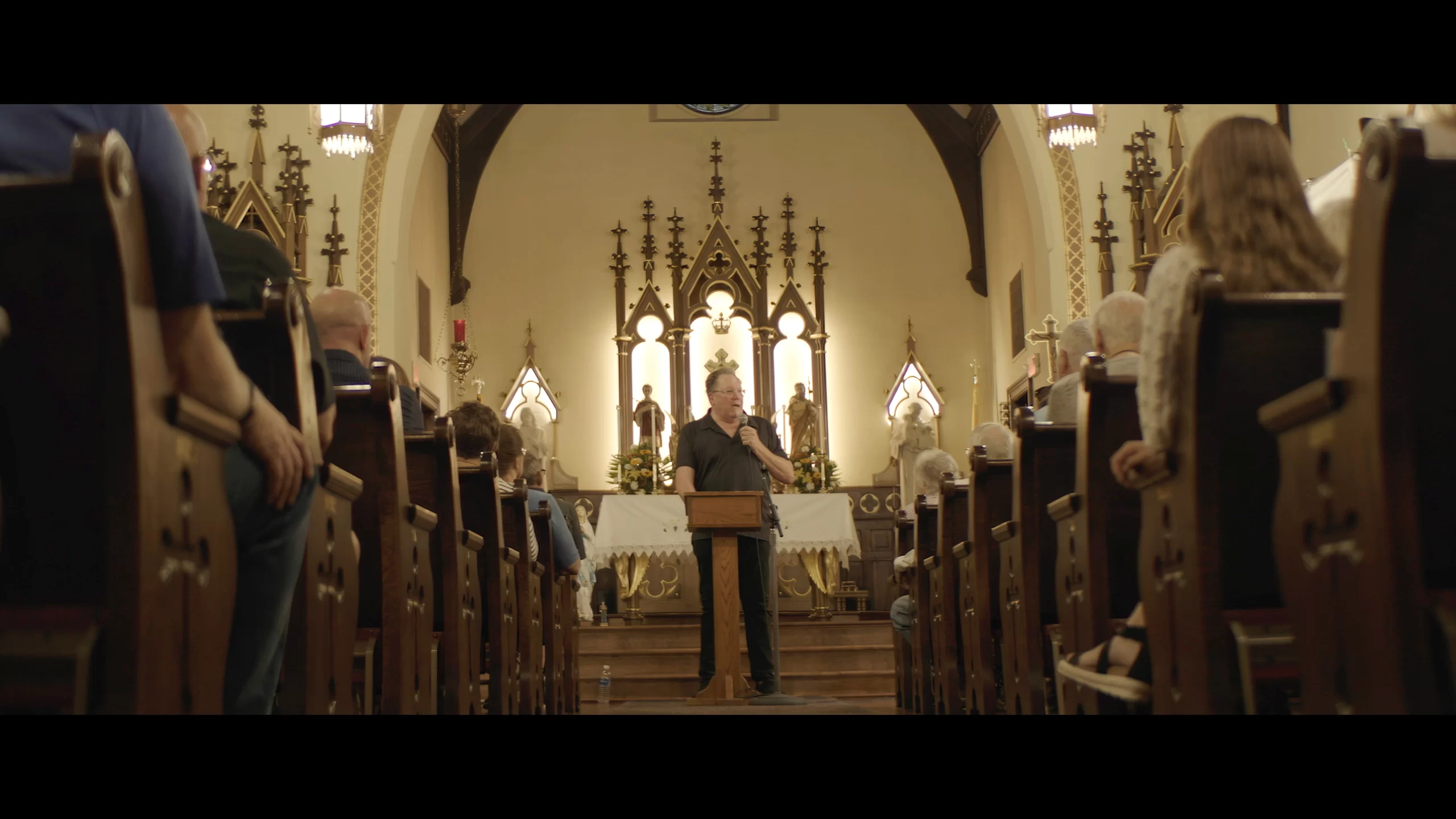 Kevin Matthews, former radio personality, speaks at a Catholic parish. His true story is told in the new documentary "Broken Mary: The Kevin Matthews Story." Credit: ODB Films