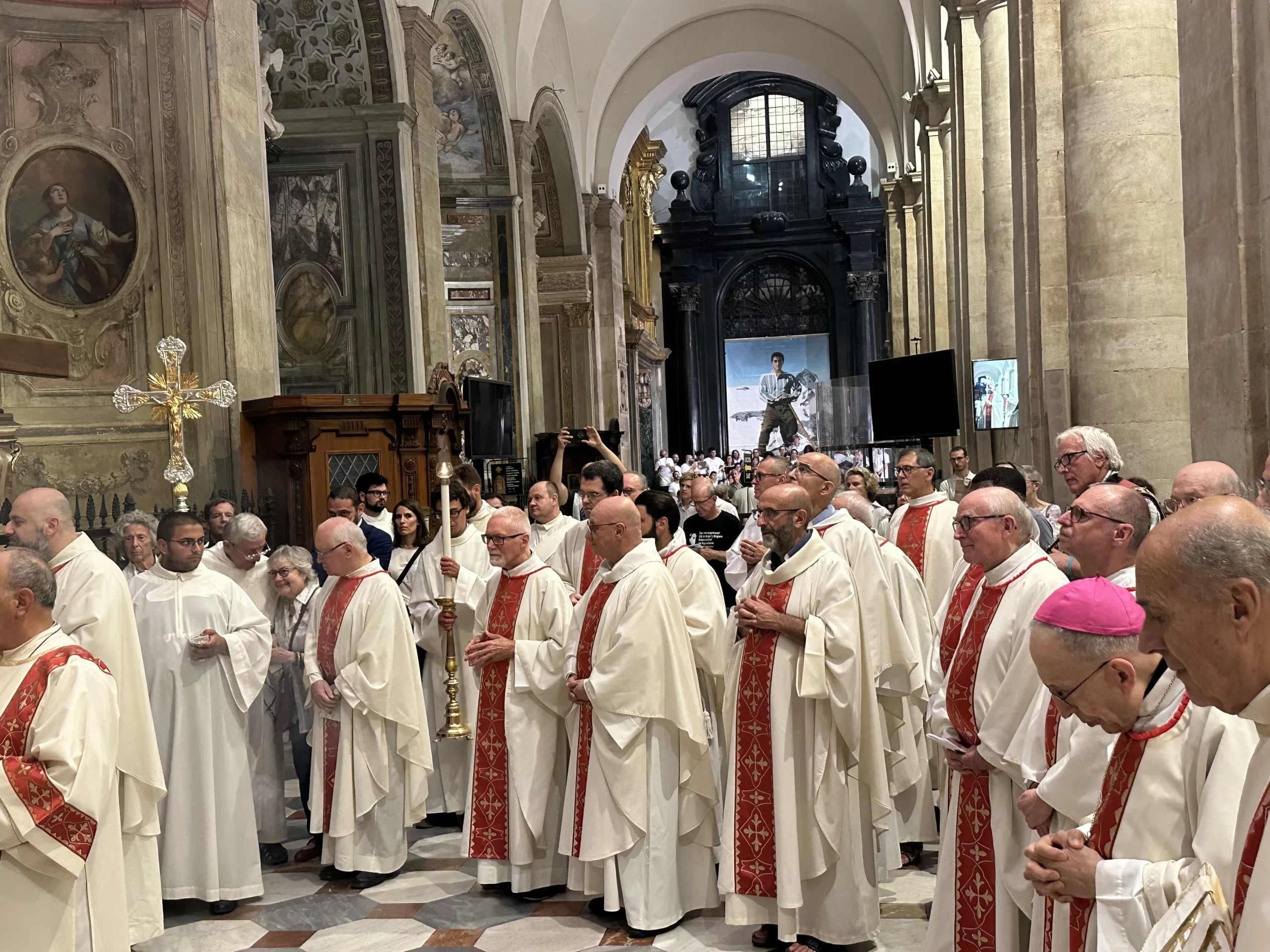 Concelebrating priests preside at Mass in Turin’s Cathedral of St John the Baptist celebrating the centenary of Pier Giorgio Frassati’s death, Friday, July 4, 2025. Credit: Courtney Mares/CNA