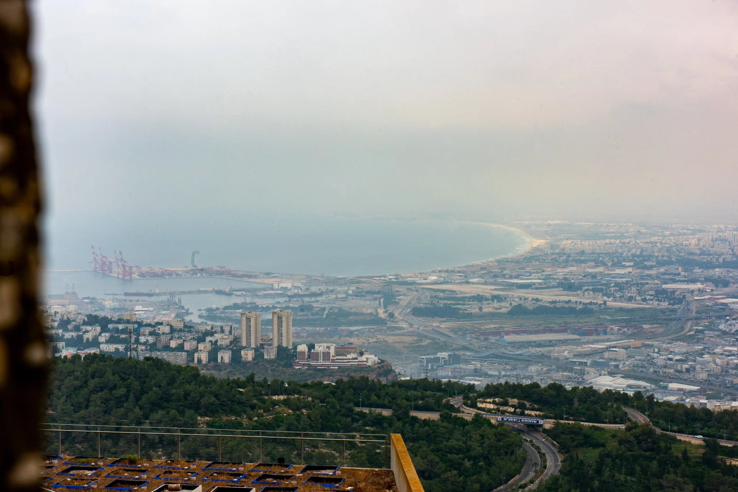 A view of Haifa Bay and port from the University of Haifa campus on Mount Carmel, April 2024. Credit: Marinella Bandini