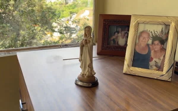 A small statue of the Blessed Virgin Mary remained intact in Gracia Mónaco’s room. | Credit: Andrés Henríquez/EWTN News