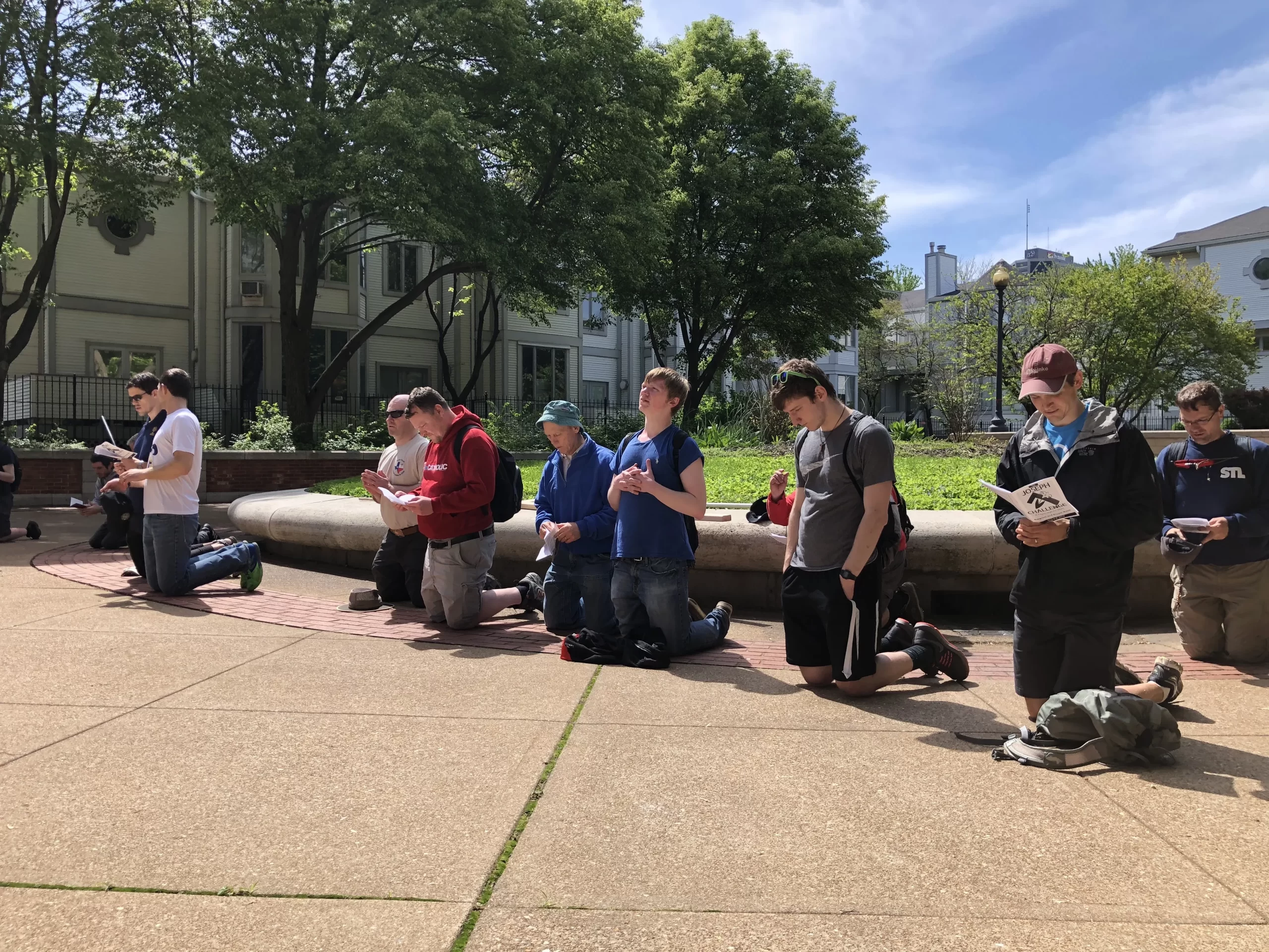 Participants kneel in front of the Shrine of St. Joseph at the conclusion of the Joseph Challenge Pilgrimage in 2019. Credit: Jonah McKeown/CNA