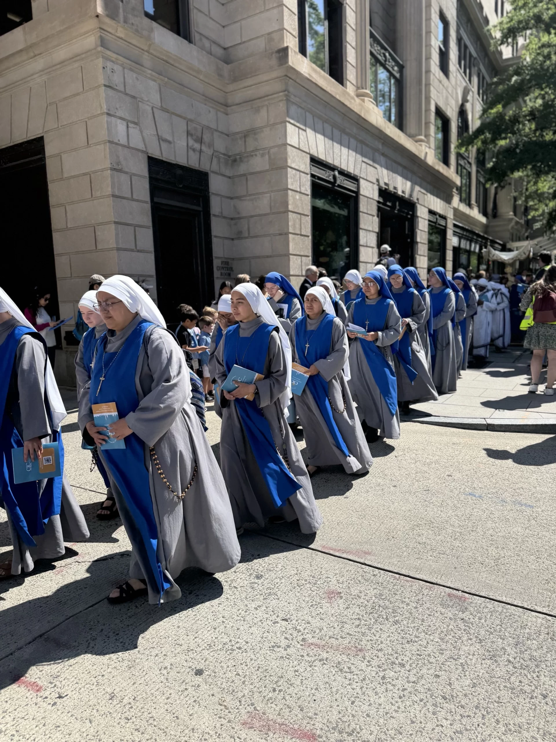 Women religious process during a Eucharistic procession through Washington, D.C., Saturday, May 17, 2025. Credit: Tessa Gervasini