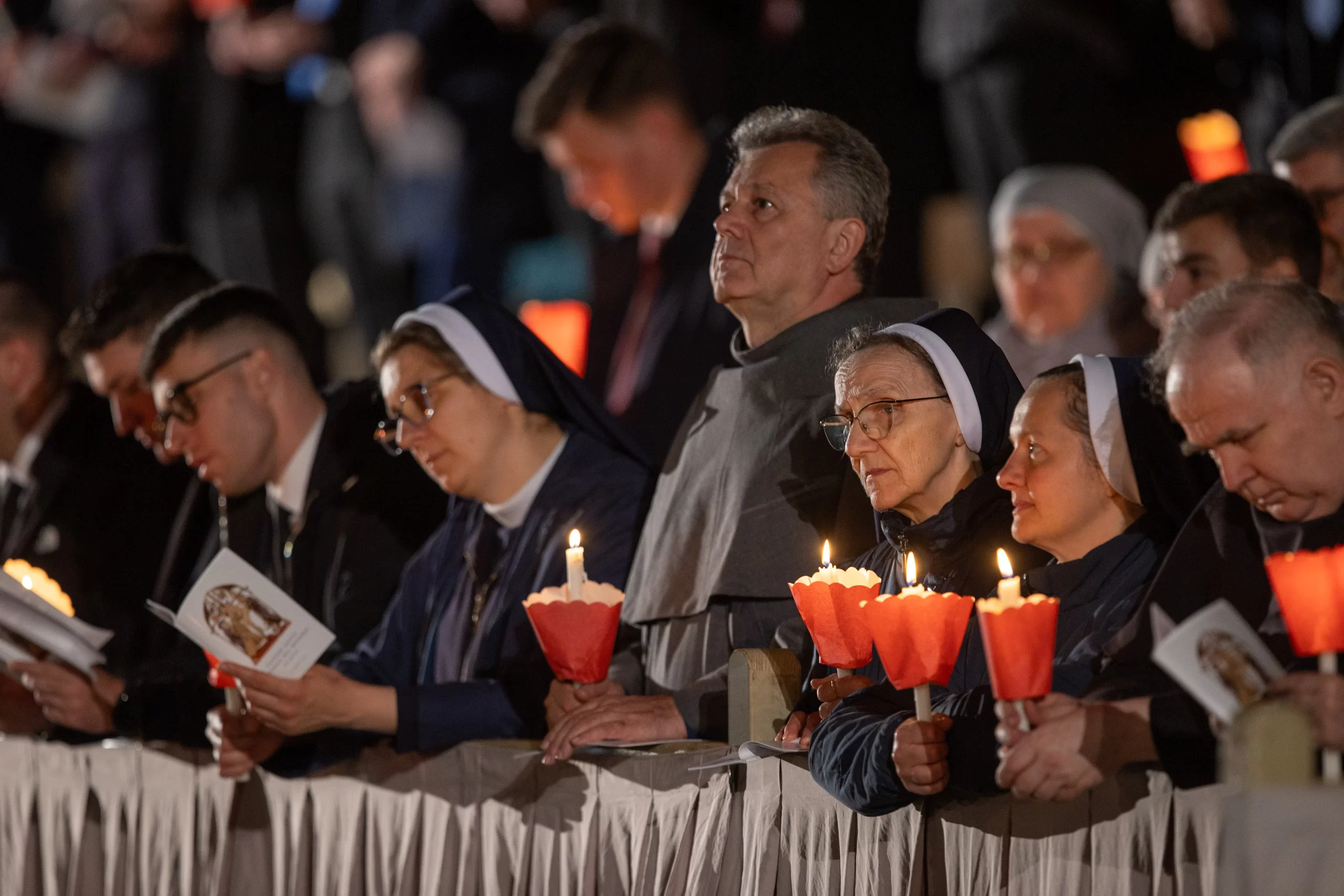 There were an estimated 25,000 people in attendance at the Via Crucis in Rome held at the Colosseum. This year’s meditations were written by Pope Francis, a first in his pontificate. March 29, 2024. Credit: Daniel Ibañez/CNA