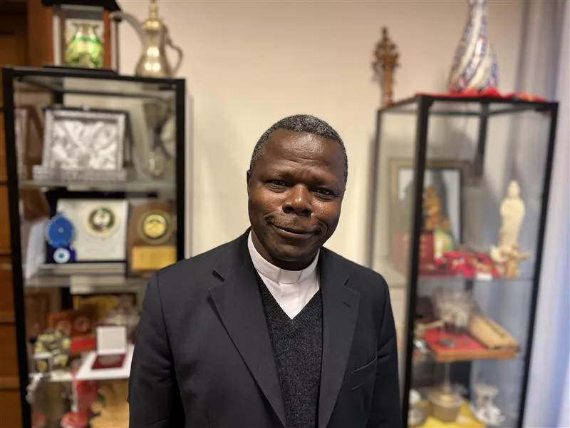 Father Paulin Kubuya in the offices of the Vatican Dicastery for Interreligious Dialogue. Credit: Courtney Mares/CNA