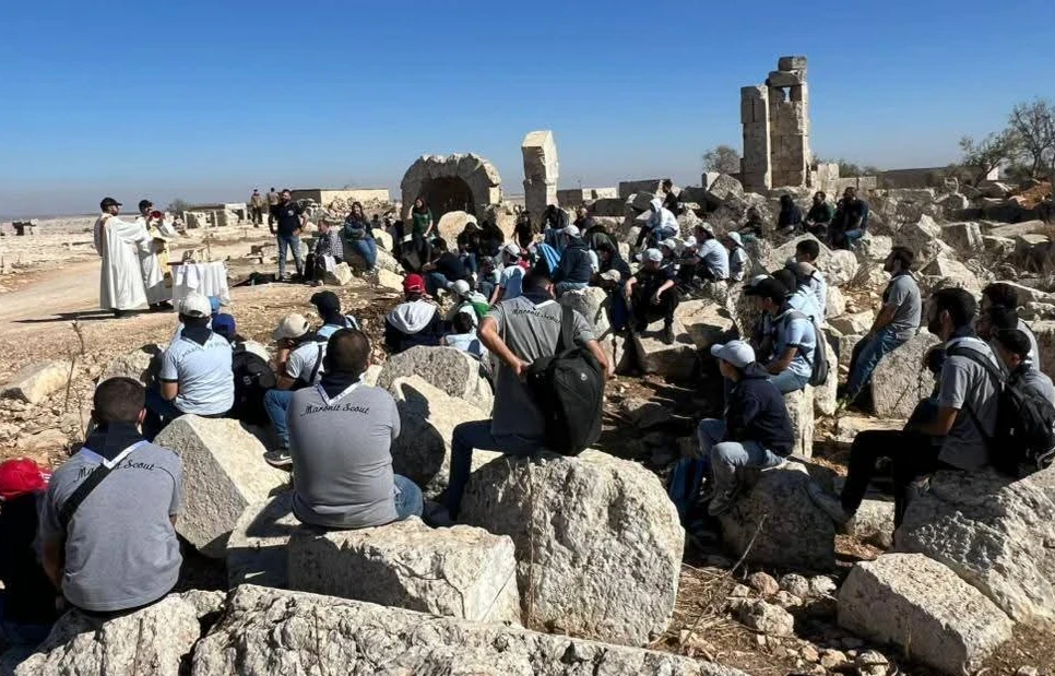 Pilgrims attend Mass along the pilgrimage to the shrine of St. Maron and the Church of St. Simeon Stylites in northwestern Syria. Credit: Maronite Scouts Group