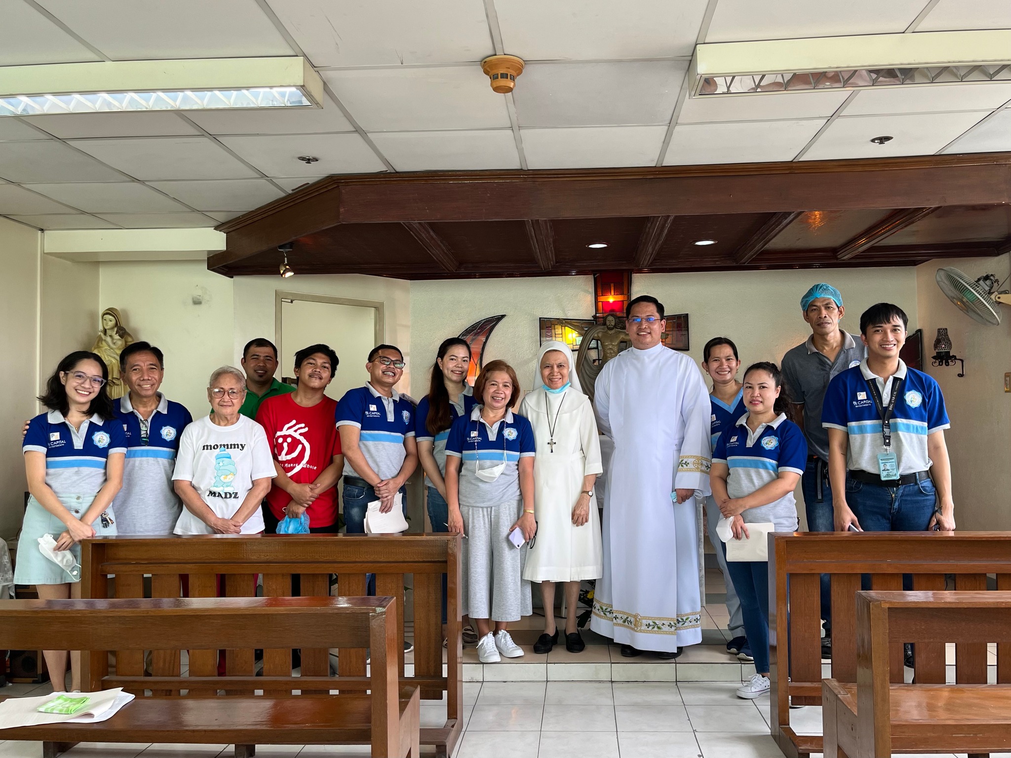Sister Eva Fidela Maamo, surgeon, missionary, and 1997 Ramon Magsaysay awardee, stands with hospital staff and a priest after Mass at Our Lady of Peace Hospital in Parañaque, Metro Manila, Philippines, on June 26, 2022. | Credit: Photo courtesy of Our Lady of Peace Hospital