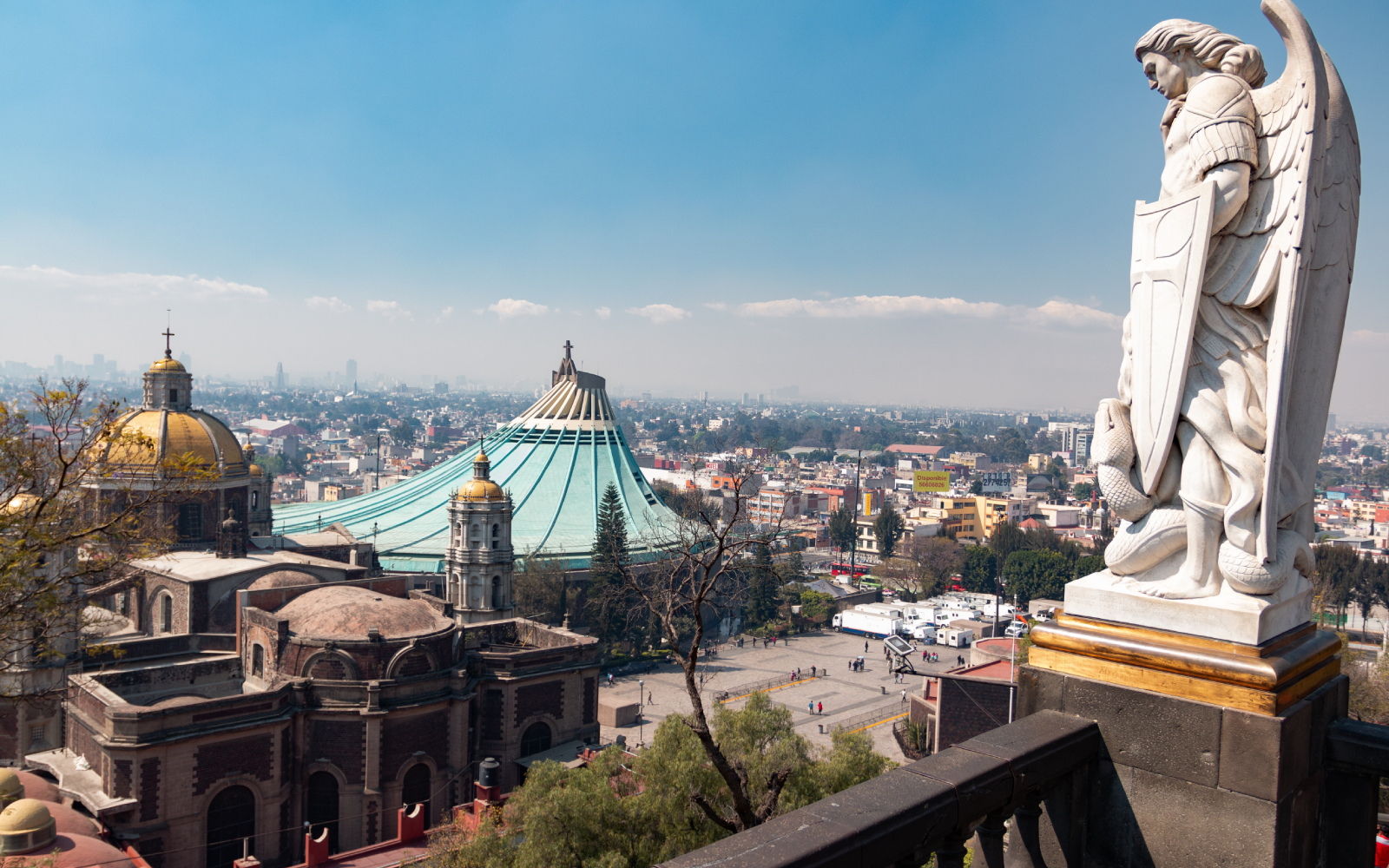 Sculpture of St. Michael the Archangel on Tepeyac Hill, overlooking the old and new basilicas of Our Lady of Guadalupe in Mexico City. | Credit: Eduardo BR/Shutterstock