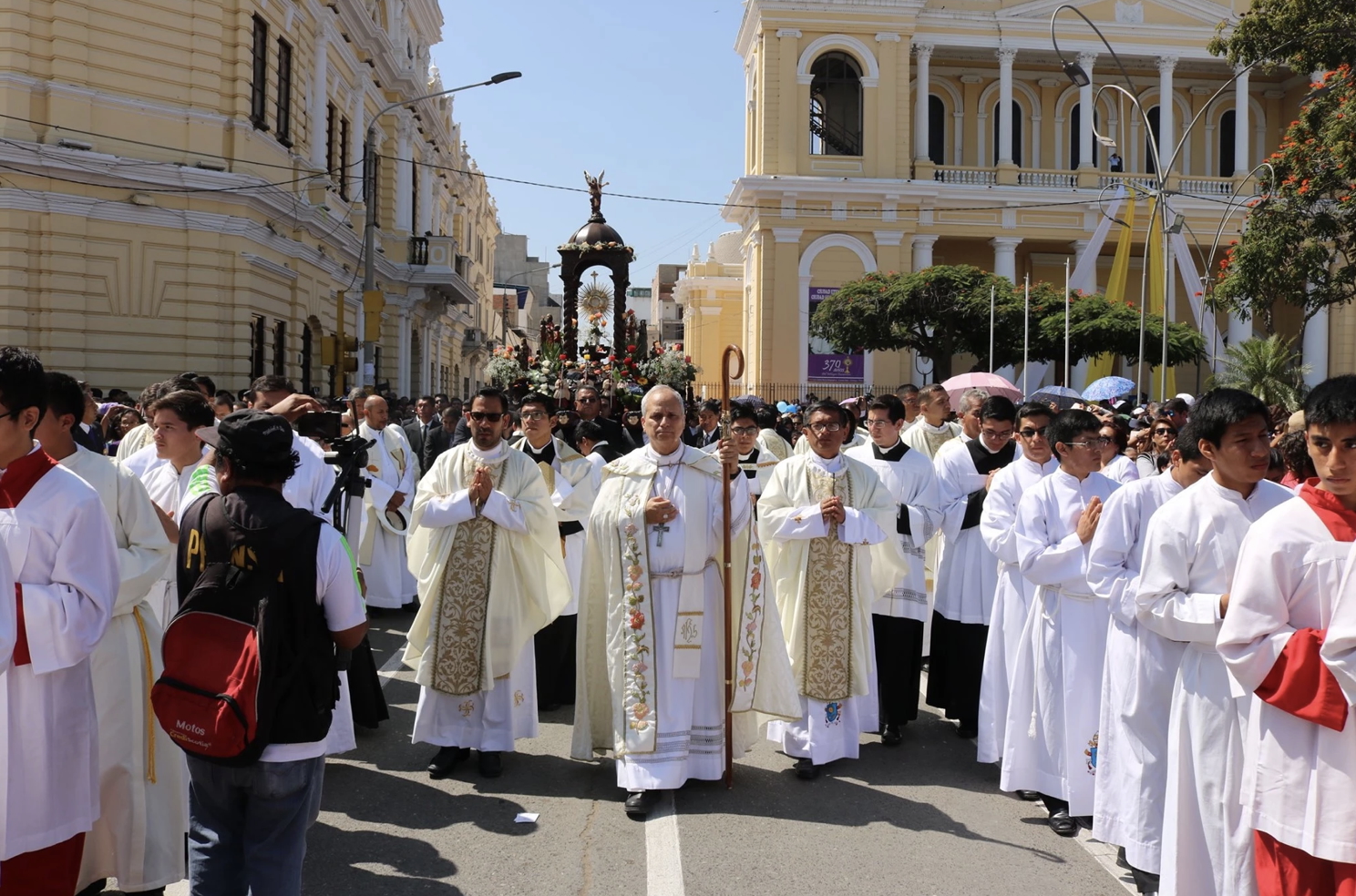 Then-Bishop Robert Prevost leads the Chiclayo, Peru, Corpus Christi procession in 2019. | Credit: Photo courtesy of the Diocese of Chiclayo