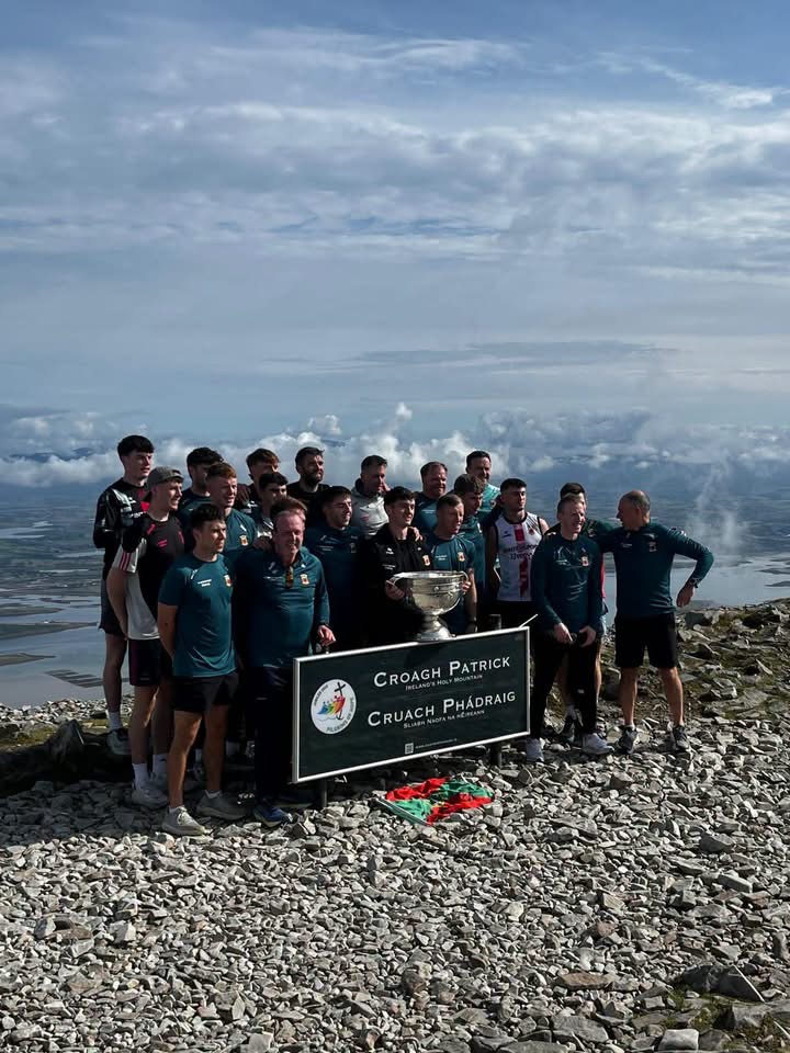 The All Ireland winning Mayo Gaelic football team carried the Sam Maguire cup to the summit of Croagh Patrick, Ireland’s holy mountain, in thanksgiving for the historic win. | Credit: Father John Kenny, Westport Parish, Tuam Archdiocese