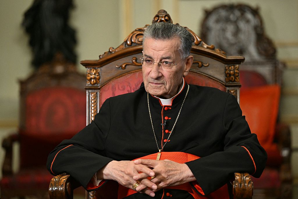 Lebanon’s Maronite patriarch, Cardinal Bechara Boutros al-Rai, speaks during an interview with AFP at the Maronite Patriarchate in Bkerke, north of Beirut, on Oct. 15, 2025.  | Credit: JOSEPH EID/AFP via Getty Images
