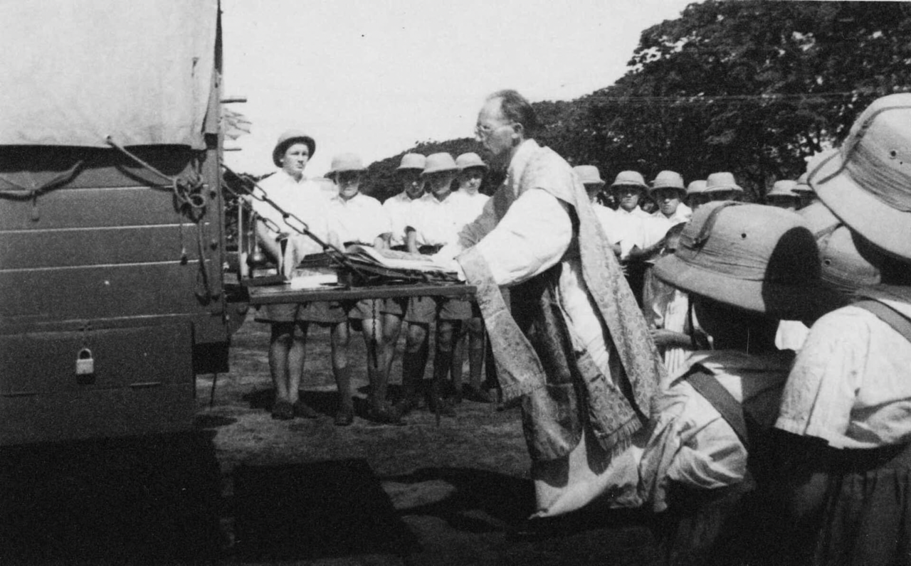 Father Franciszek Pluta celebrates a field Mass during the land evacuation from the Soviet Union to India. | Credit: Photo courtesy of Koło Polaków z Niechciał z Niechciał
