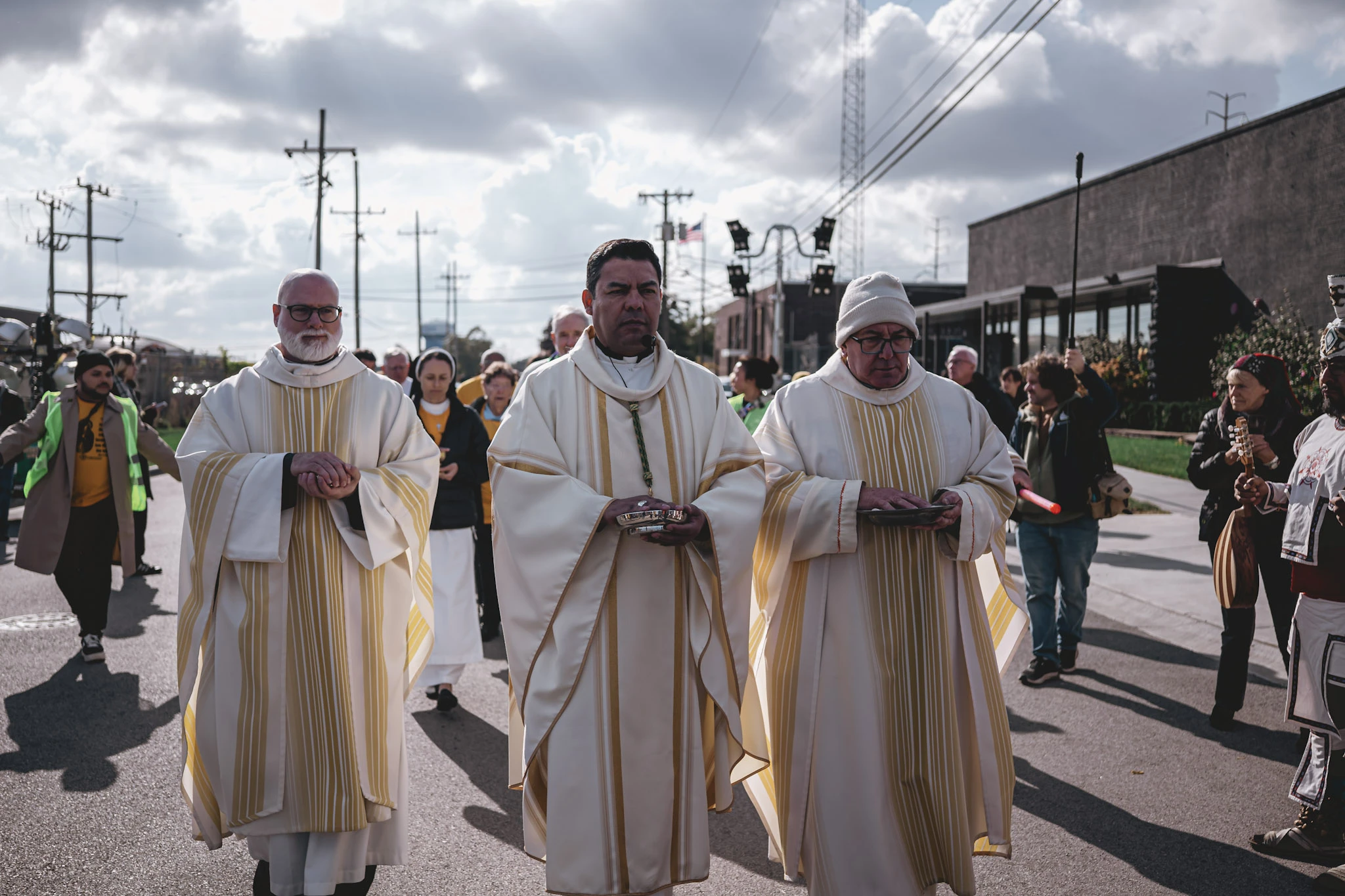 Auxiliary Bishop Jose María García-Maldonado and spiritual leaders attempt to bring Communion to detainees at the Broadview, Illinois, facility and were not admitted Nov. 1, 2025. Credit: Bryan Sebastian, courtesy of Coalition for Spiritual and Public Leadership
