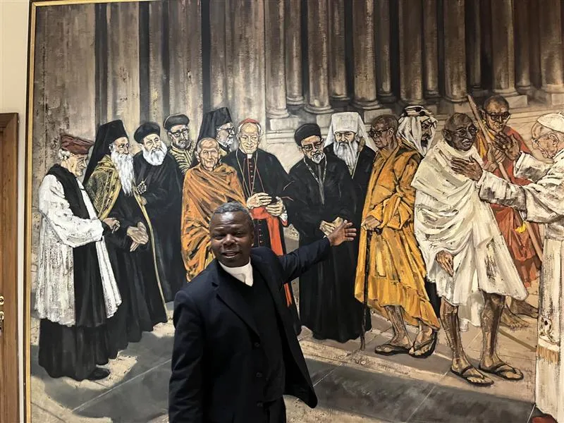 Father Paulin Kubuya in the offices of the Vatican Dicastery for Interreligious Dialogue. Credit: Courtney Mares/CNA