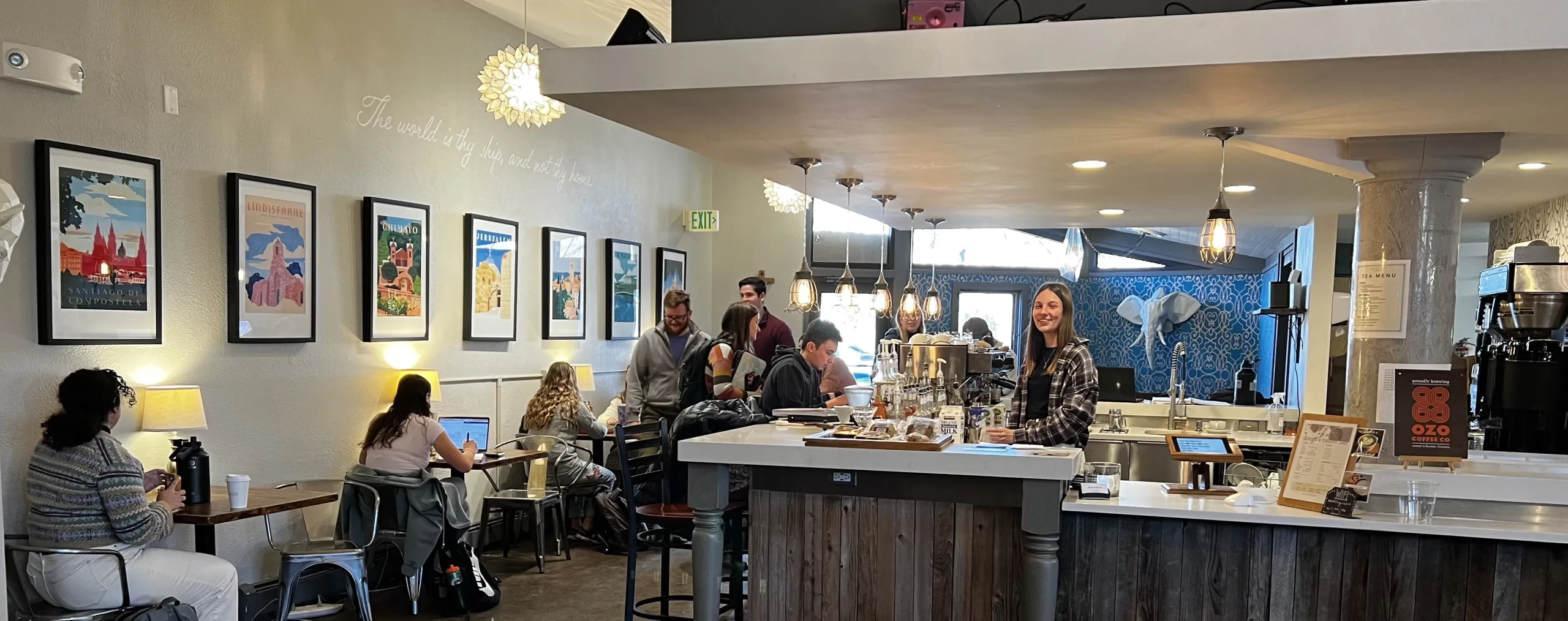 Among the outreach and ministries spearheaded by St. Tom’s is Drogos Coffee Shop. Named for St. Drogo, the patron saint of coffee and coffee shop owners, Drogo’s serves not only the Catholic students at the center but also the wider Boulder community. Credit: Denver Catholic