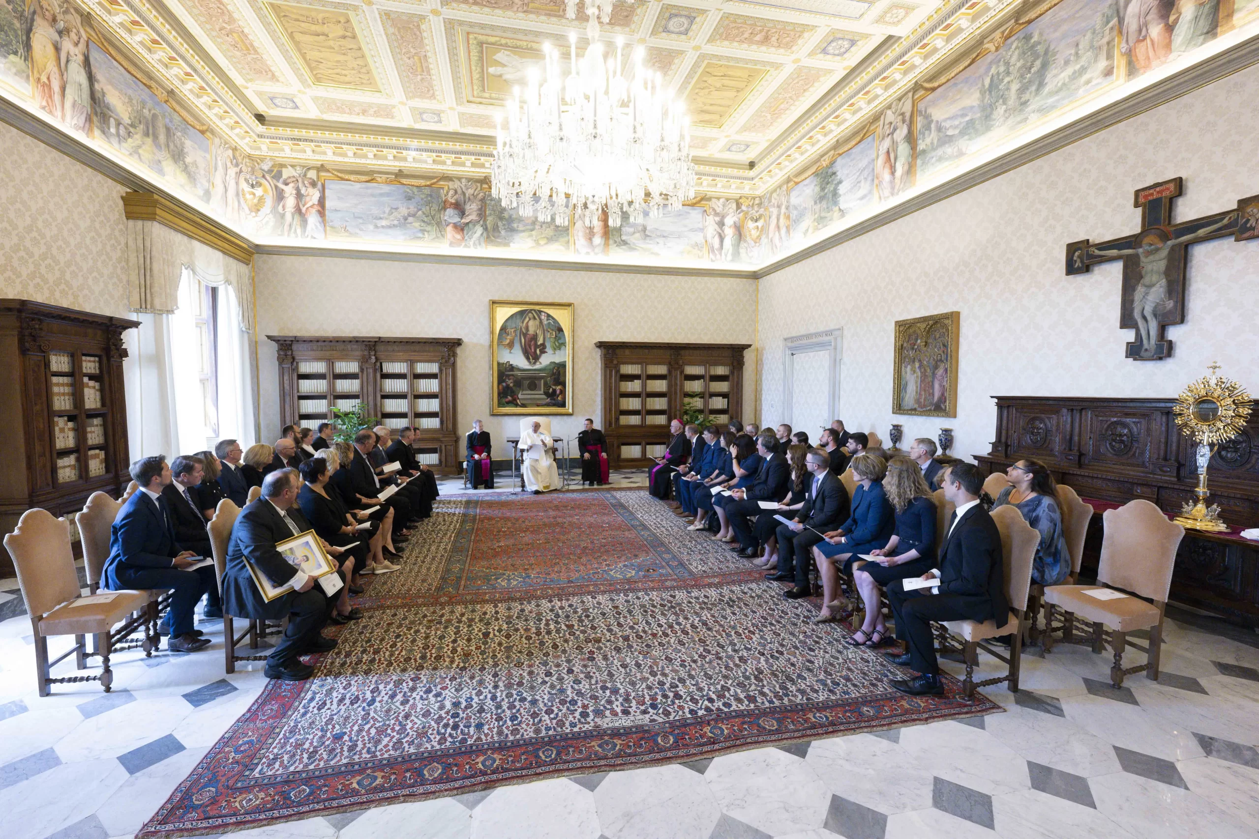 Pope Francis meets with members of the U.S. bishops’ committee for the National Eucharistic Congress on Monday, June 19, at the Vatican. Credit: Vatican Media