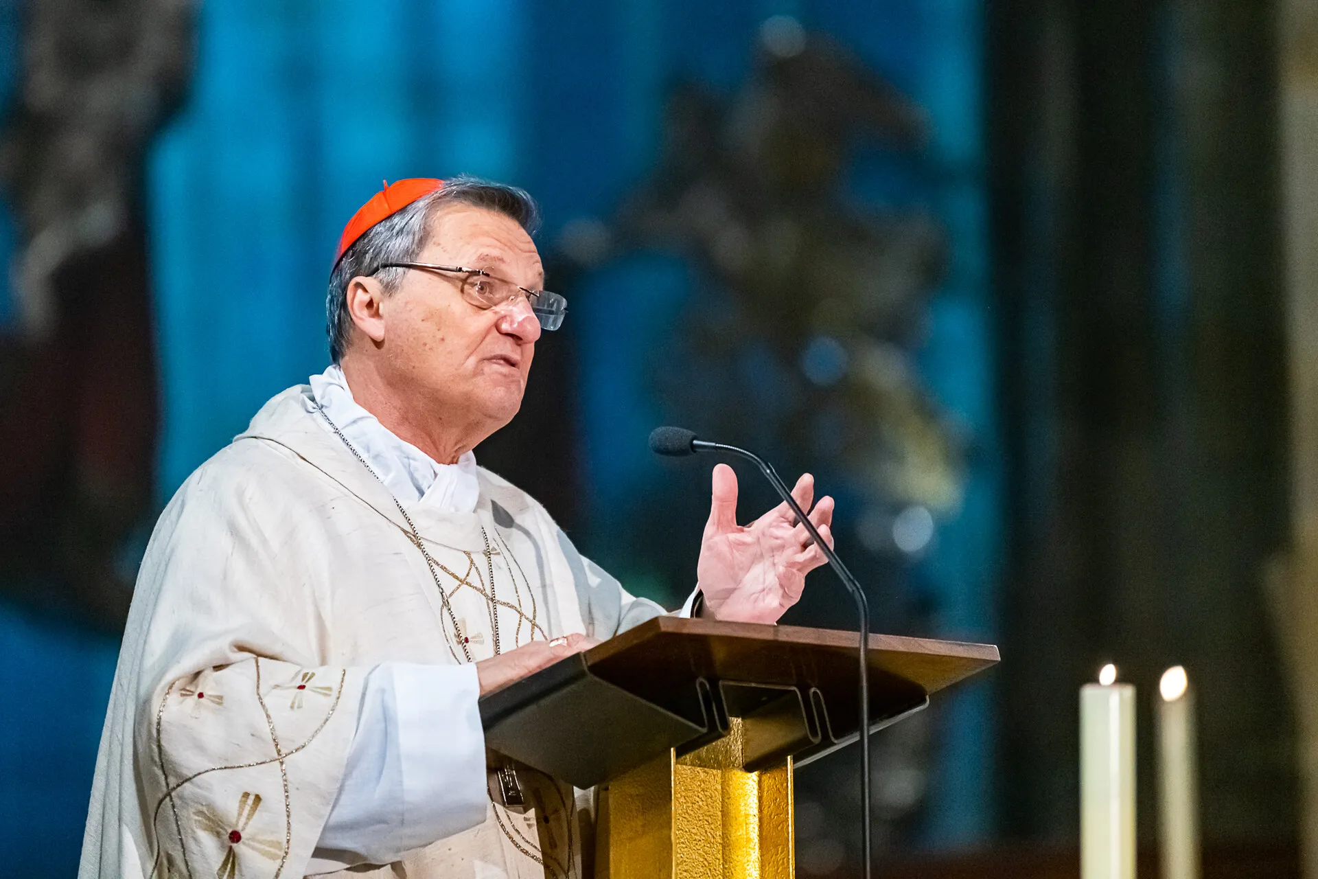 Cardinal Mario Grech gives the homily at a Mass Feb. 8, 2023, at the midway point of the European Continental Assembly meeting in Prague Feb. 5-12, 2023. Credit: Lucie Horníková, Člověk a Víra