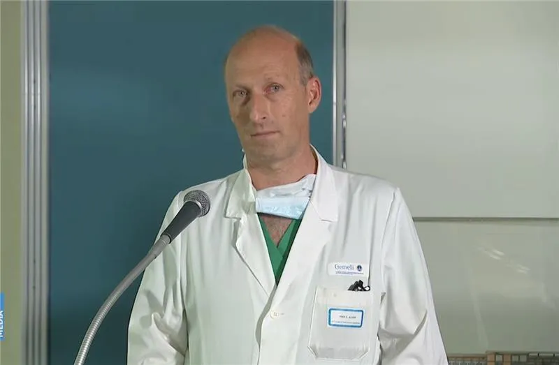 Dr. Sergio Alfieri, the lead surgeon for Pope Francis' abdominal surgery, speaks at a press conference at Gemelli Hospital on June 7, 2023. Andreas Thonhauser/EWTN