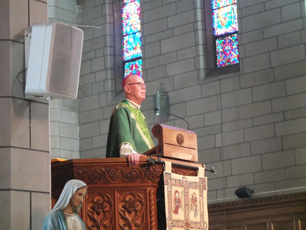 Newark Auxiliary Bishop Gregory J. Studerus of held up the Four Chaplains’ sacrifice as the ultimate sign of faith during the Four Chaplains 80th Anniversary Mass at St. Stephen’s Church in Kearny, New Jersey, on Feb. 5, 2023. Credit: Archdiocese of Newark/Sean Quinn