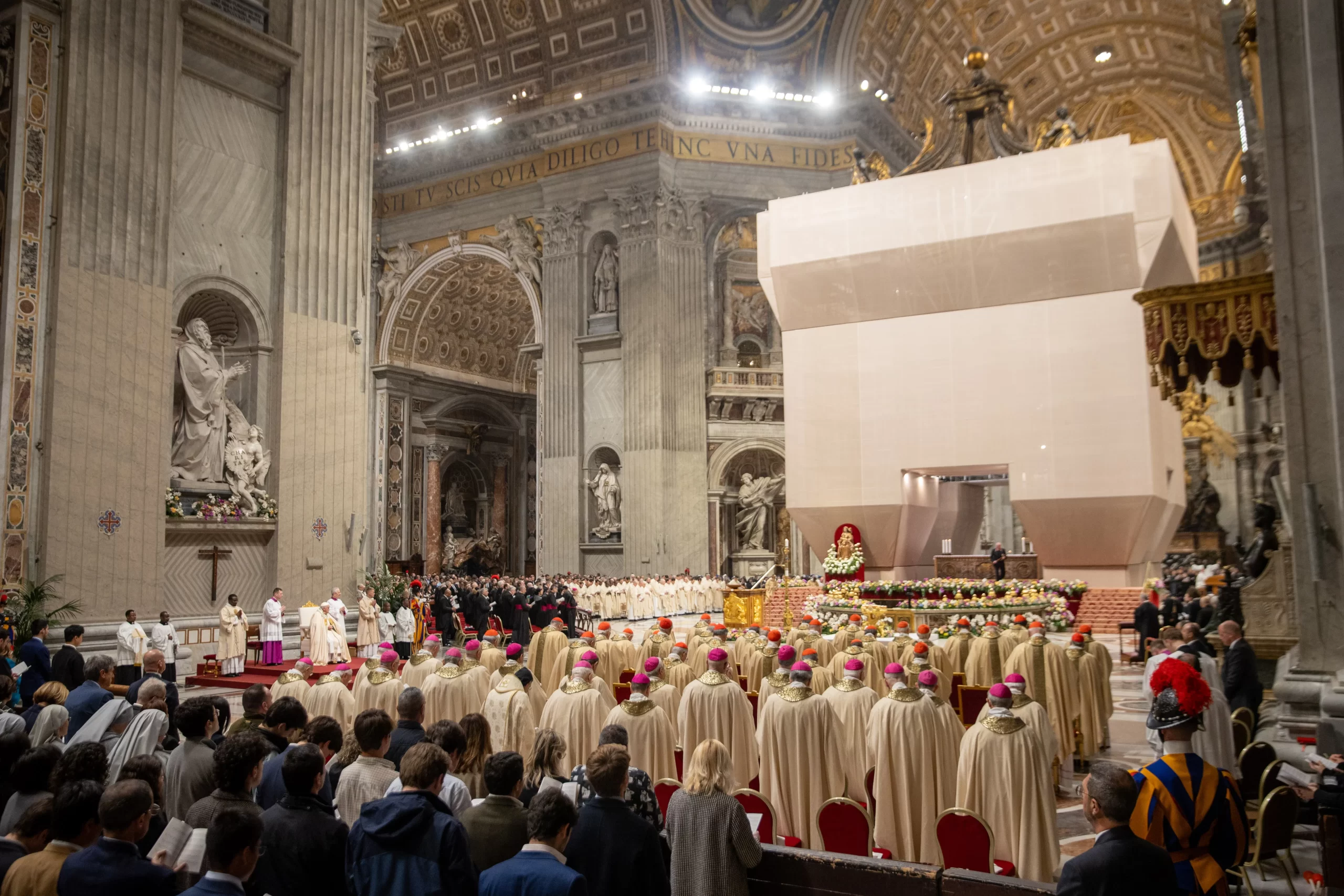 Clergy and visitors assemble at the Vatican's Easter Vigil, Saturday, March 30, 2024. Daniel Ibanez/CNA