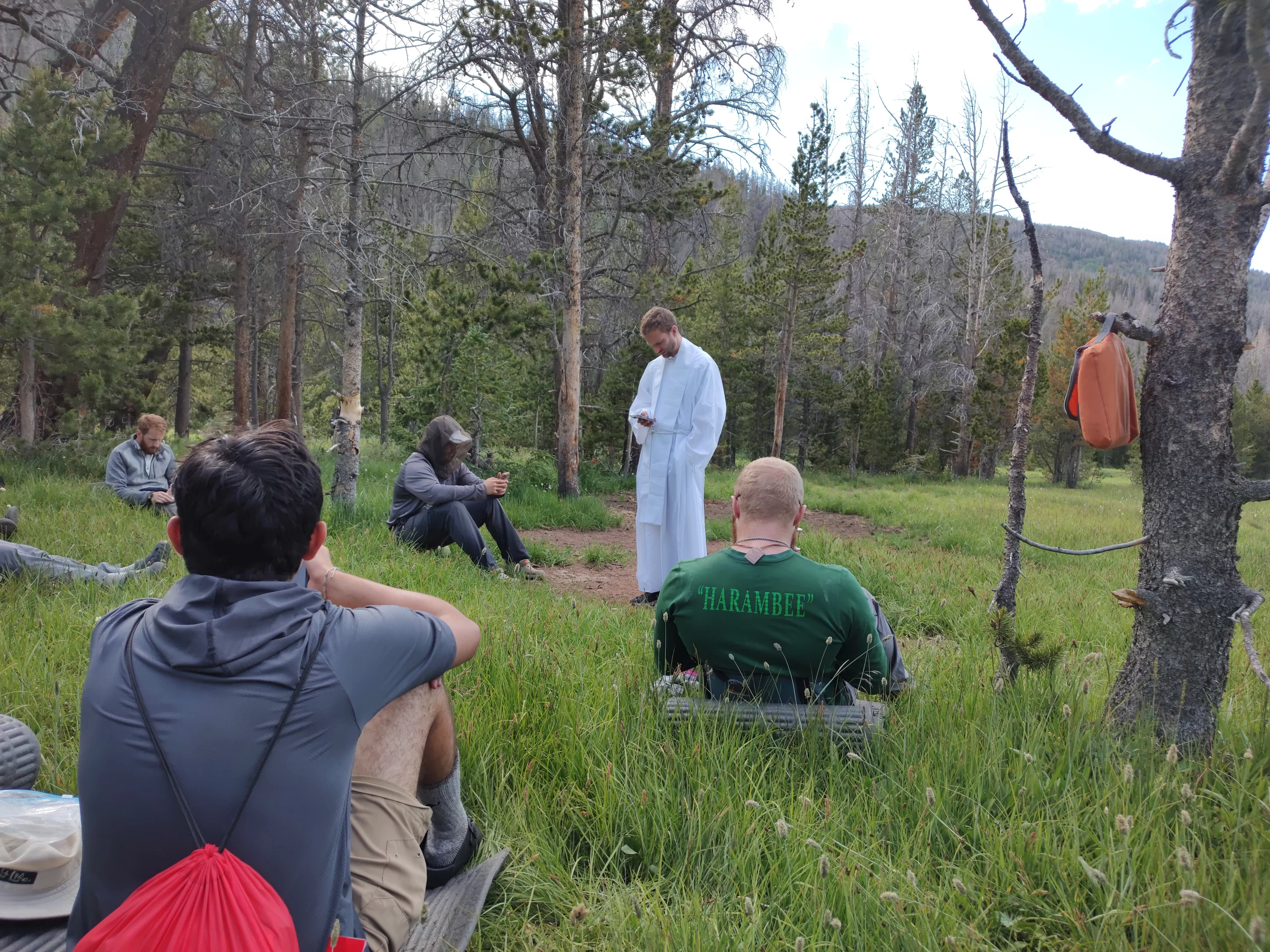 Young men participating in Wyoming Catholic College's COR Expeditions program pray in the mountains. Credit: Damien Walz of COR Expeditions/Wyoming Catholic College