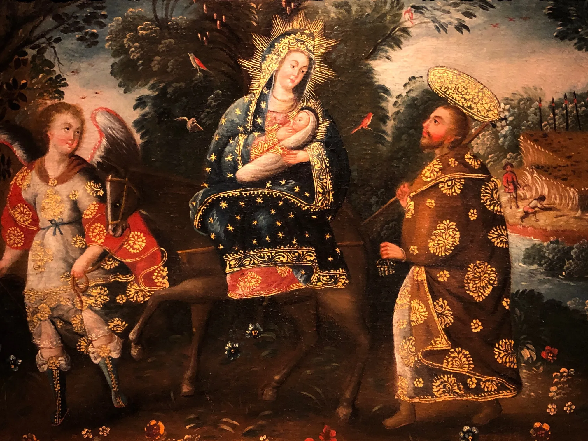 The exhibition on "Spain and the Hispanic World" features an opulent vision of the Flight into Egypt by an unknown 18th-century Peruvian artist. The work is from the Hispanic Society of America. Photo by Lucien de Guise