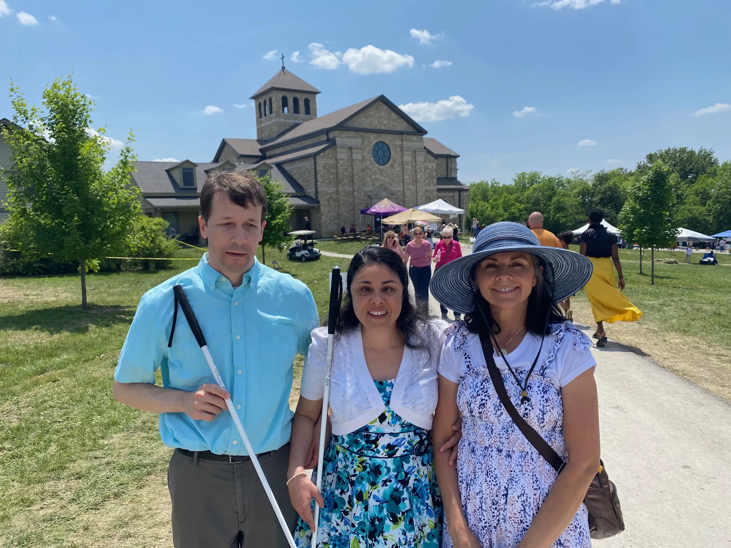 Jason and Jessica Ewell were excited to coincidentally be in town visiting Trish Bachicha (far right) when they heard about the discovery of Sister Wilhelmina's surprisingly intact remains. Joe Bukuras/CNA