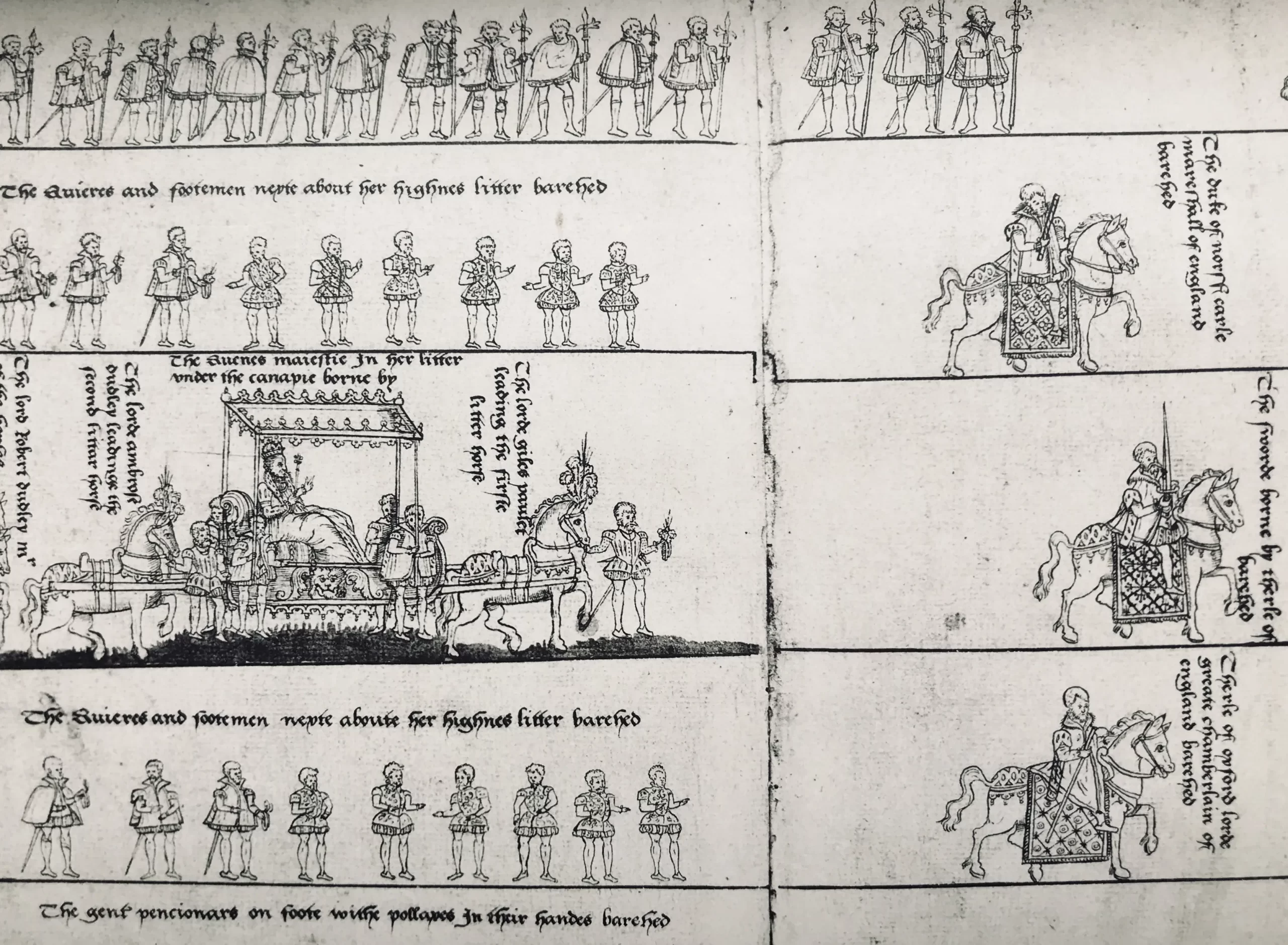 Queen Elizabeth proceeding to Westminster for her coronation in 1559 with the Duke of Norfolk at top right. PUBLIC DOMAIN