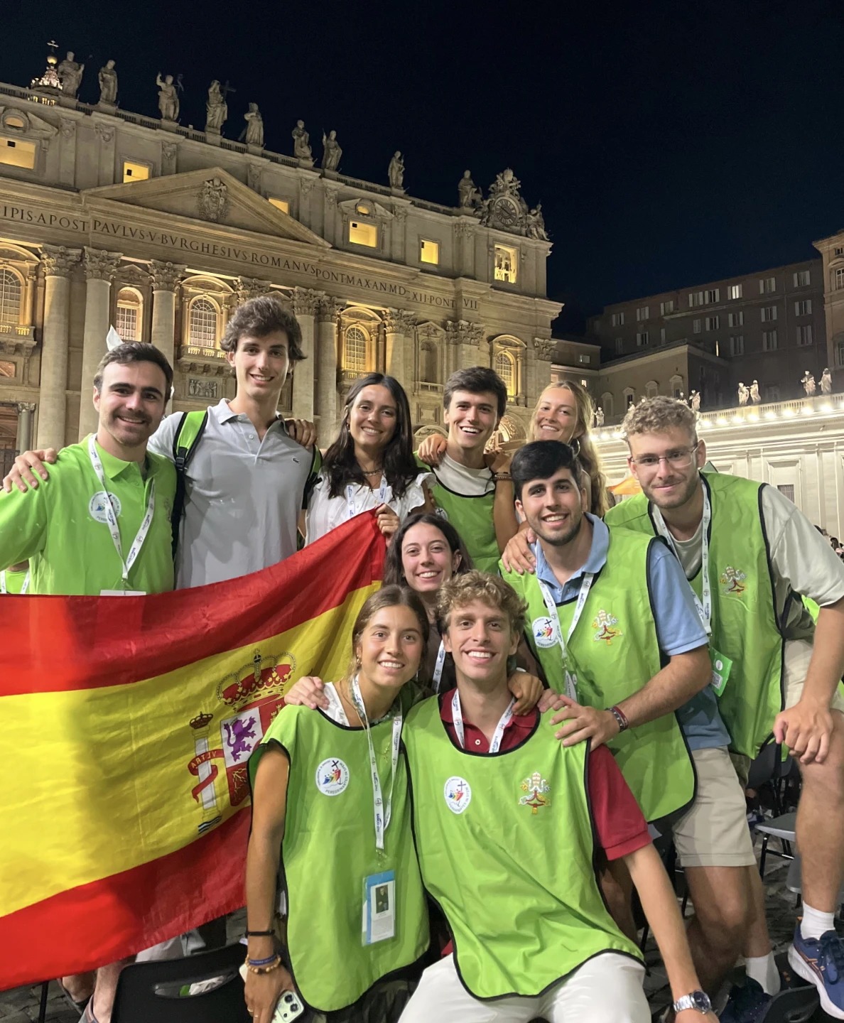 Marta Zambrano with other volunteers in front of St. Peter's Basilica. Credit: Photo courtesy of Marta Zambrano