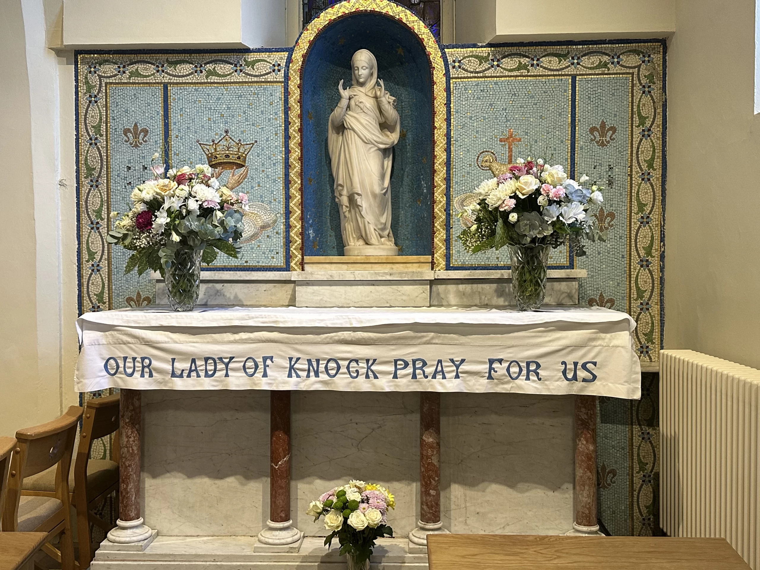 An altar at Knock Shrine in Knock, Ireland, Friday, Aug. 15, 2025. Credit: Courtney Mares/CNA