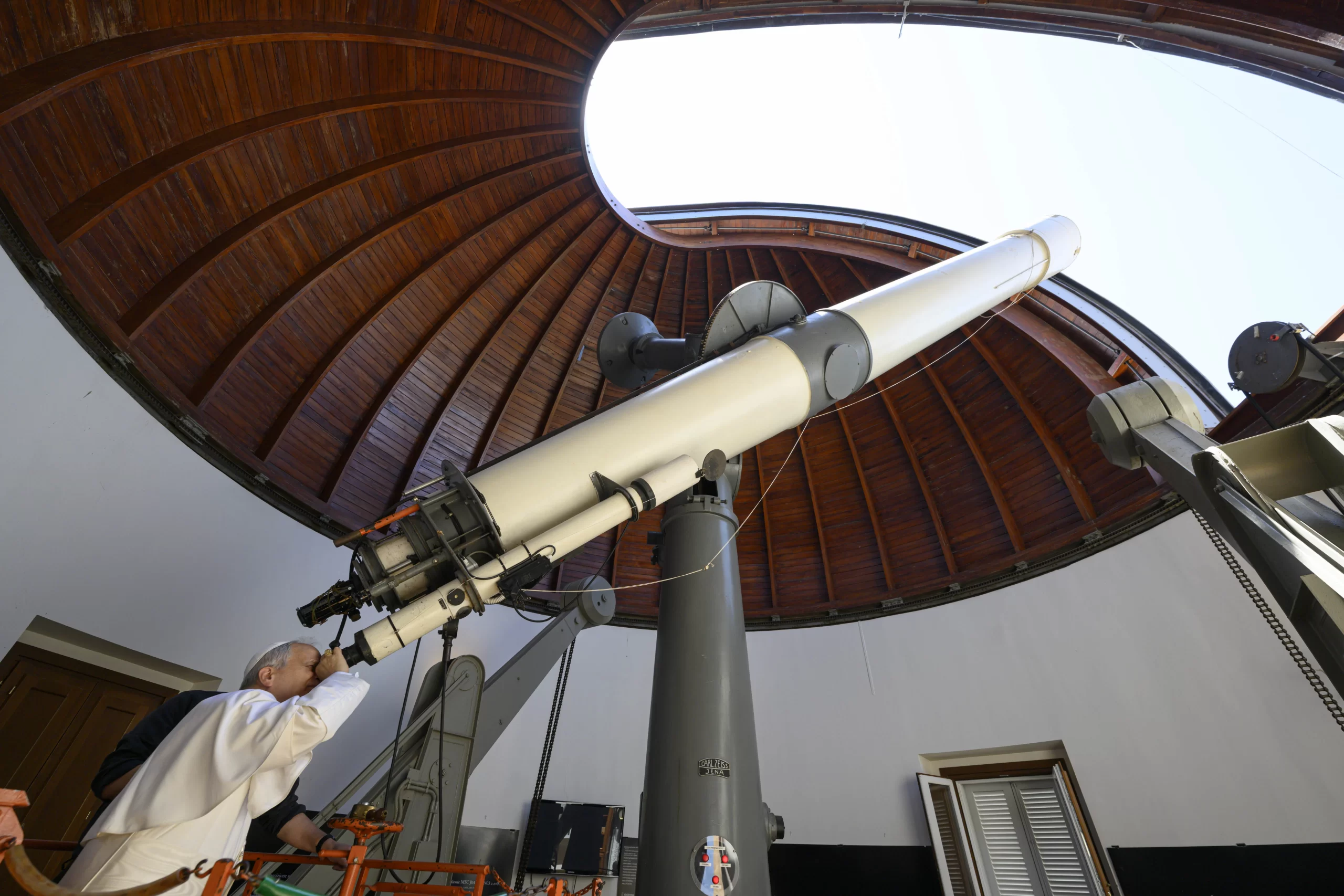 Pope Leo XIV visited the historic telescopes located at the Vatican Observatory in Castel Gandolfo, 18 miles southeast of Rome, on July 20, 2025. Credit: Vatican Media
