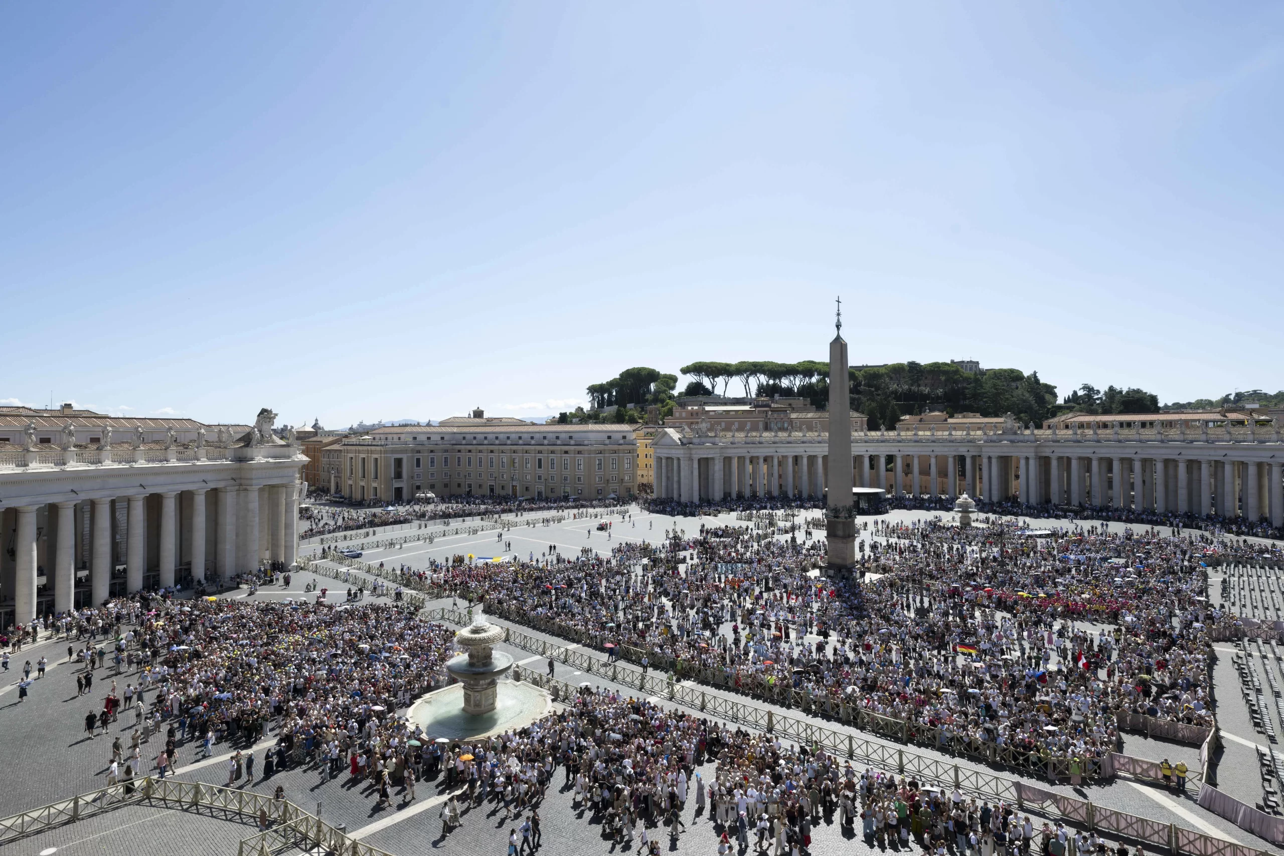 A large crowd gathers in and outside of St. Peter's Square to listen to Pope Leo XIV's message during the Sunday Angelus on Aug. 31, 2025. Credit: Vatican Media