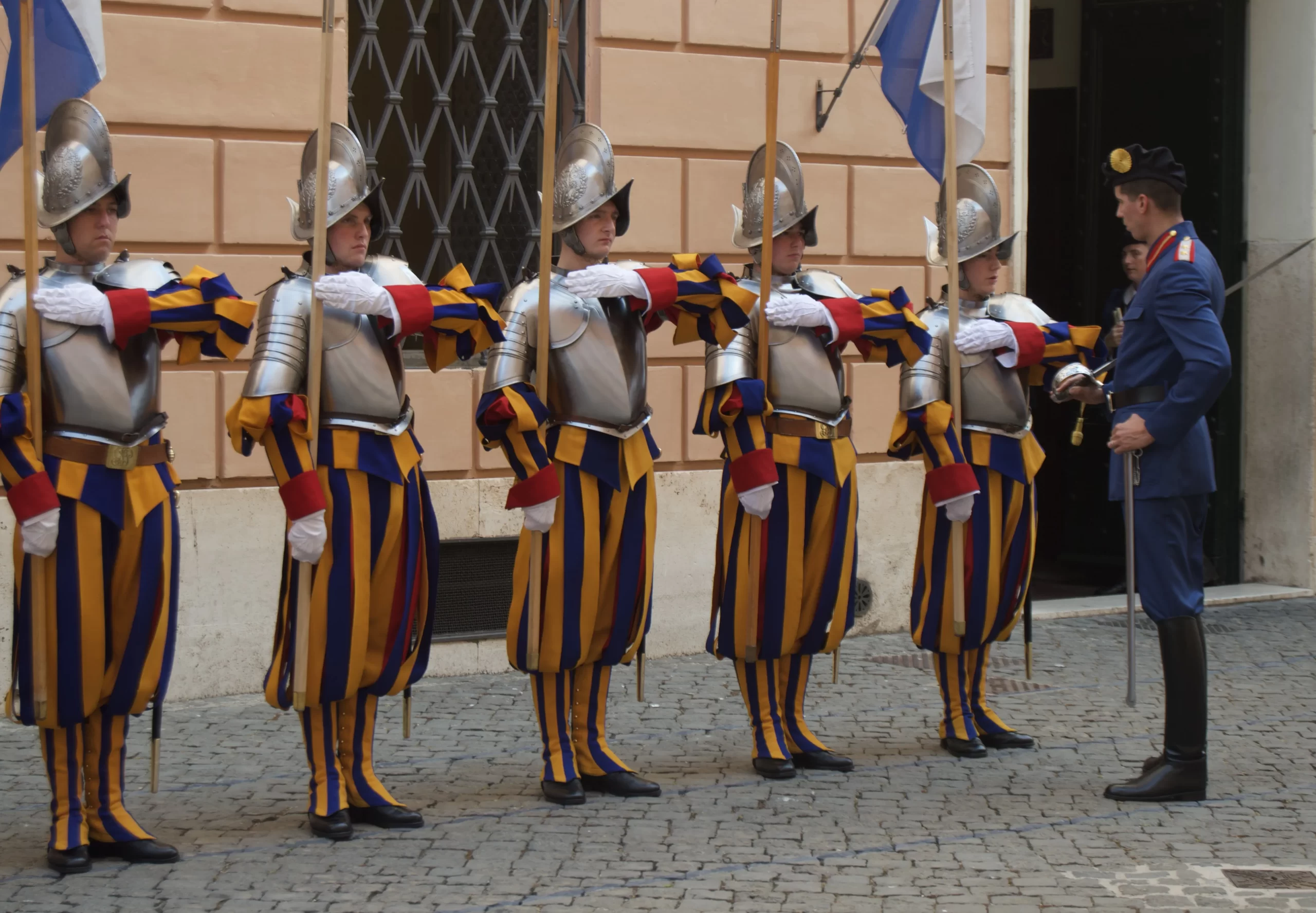 Swiss Guard cadets drill at the Vatican on April 30, 2024. Credit: Matthew Santucci/CNA