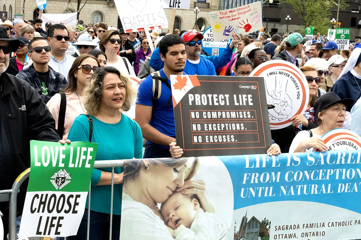 Thousands gather to hear opening speeches at the 27th annual National March for Life in Ottawa, Canada, on May 9, 2024. Credit: Peter Stockland