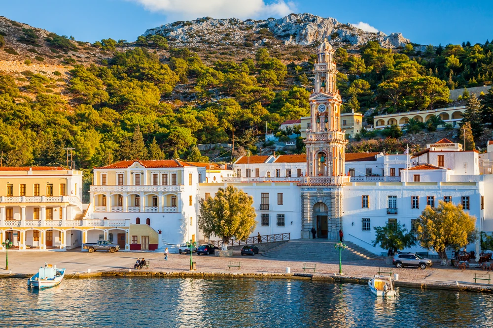 The monastery at Panormitis on the Island of Symi in Greece. Credit: ian woolcock/Shutterstock