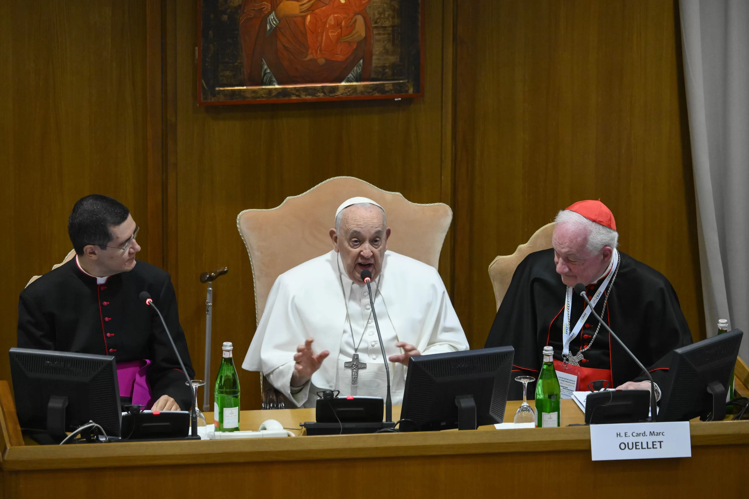 Pope Francis meets with members of the French-based academic organization Research and Anthropology of Vocations Institute on March 1, 2024, at the Vatican. Credit: Vatican Media