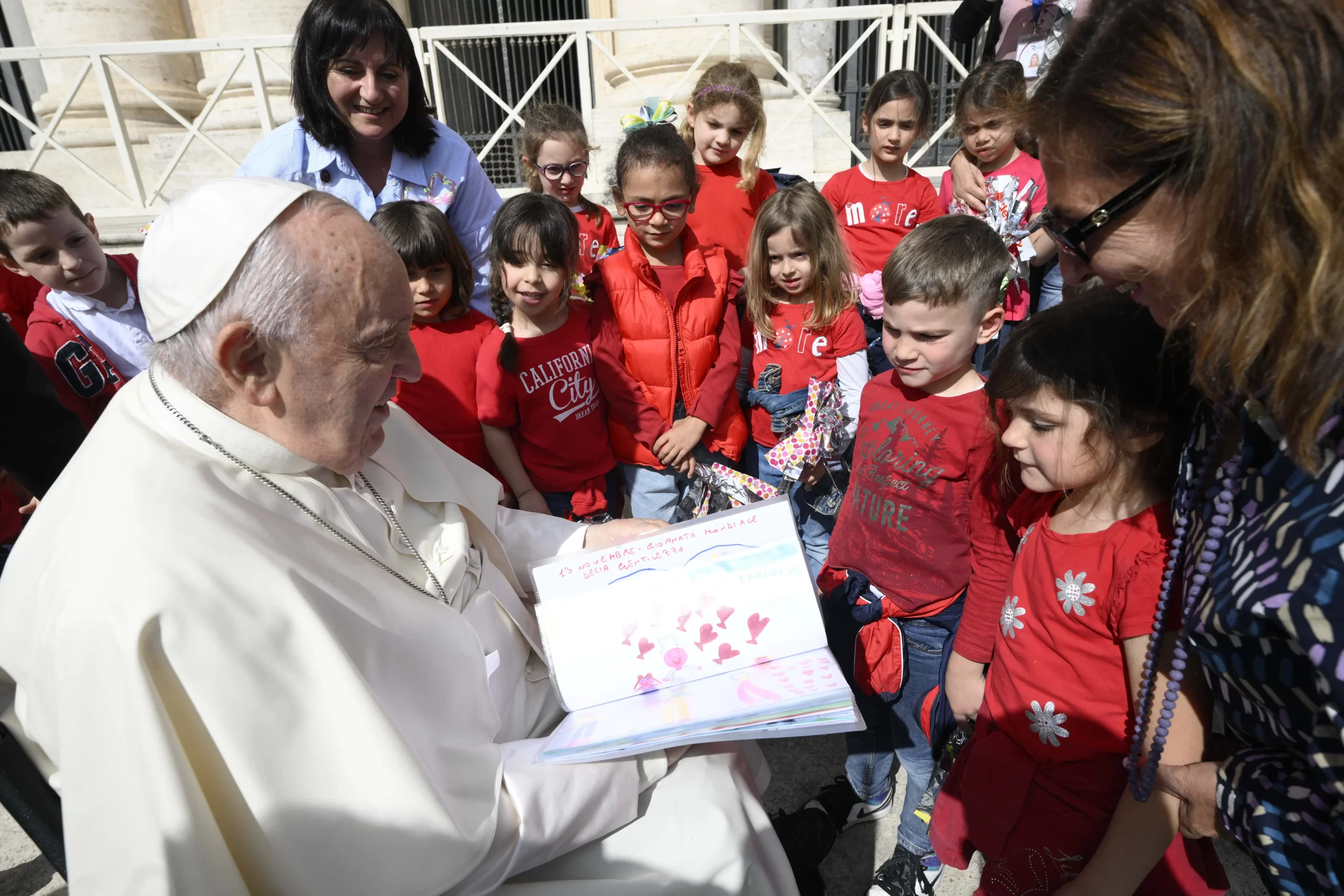 Pope Francis greets young people gathered in St. Peter’s Square for his Wednesday general audience on April 17, 2024, at the Vatican. Credit: Vatican Media