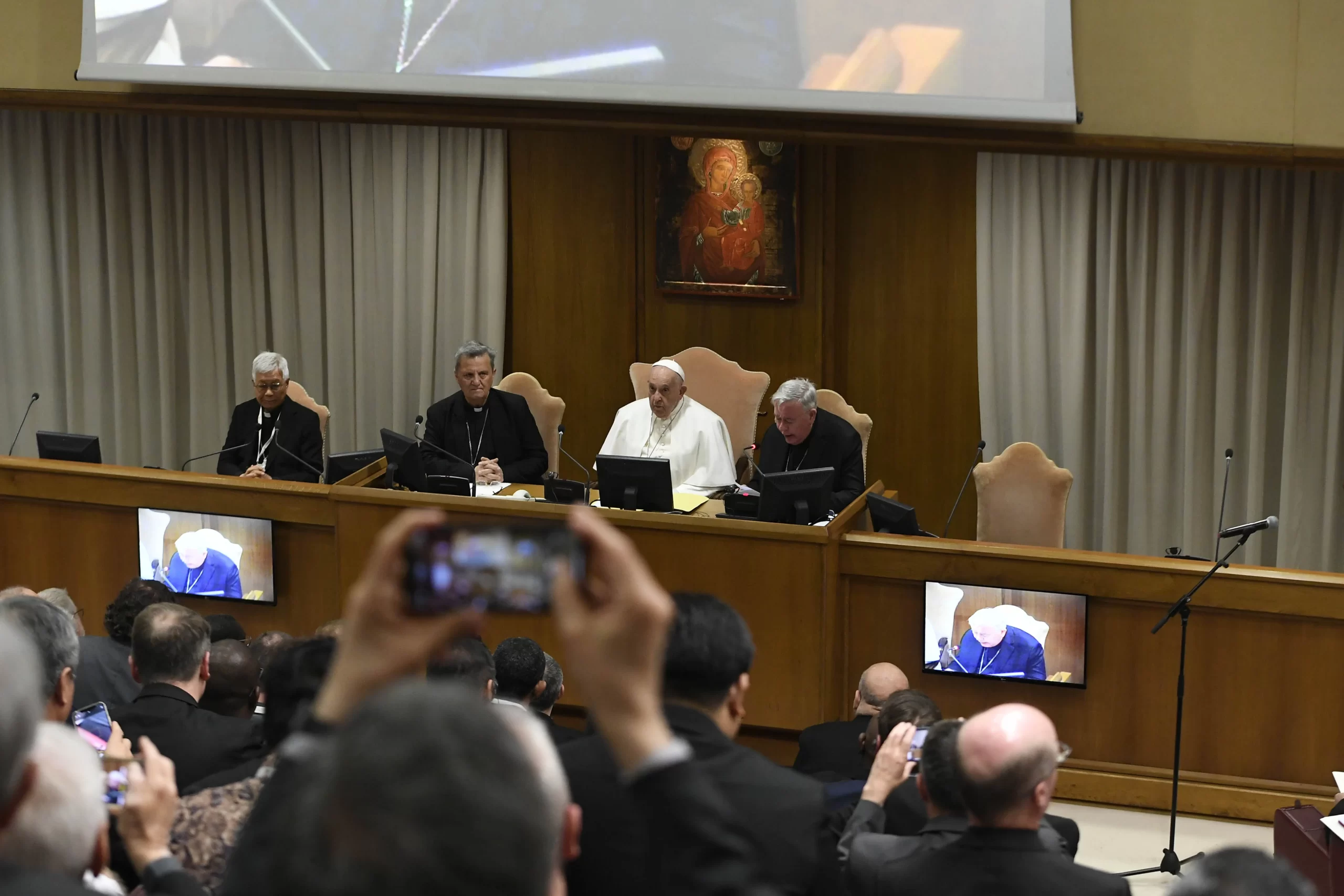 Pope Francis meets with 300 priests taking part in the World Meeting of Parish Priests on May 2, 2024, at the Vatican. Credit: Vatican Media