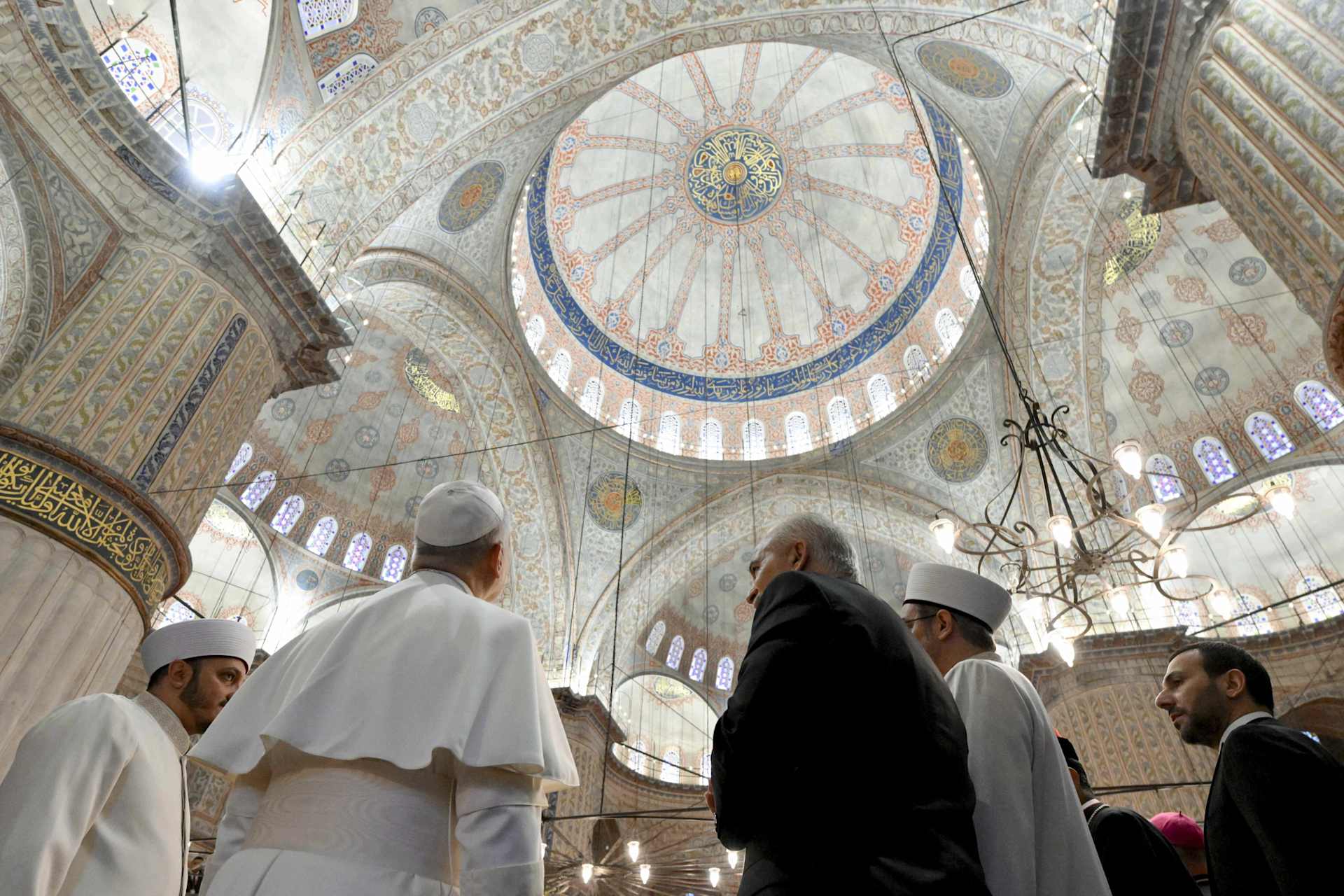 Pope Leo XIV visits the Sultan Ahmed Mosque, also known as the “Blue Mosque,” in Istanbul, Turkey, on Nov. 29, 2025. Credit: Vatican Media