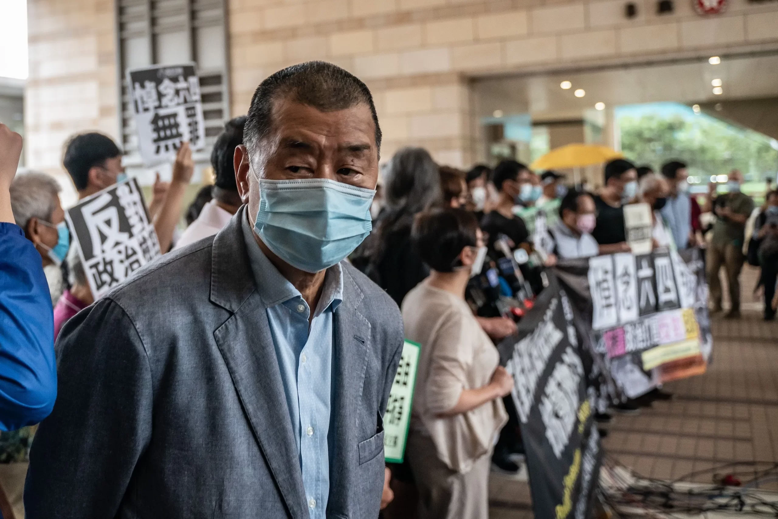 Jimmy Lai at a protest in Hong Kong. Courtesy of the Acton Institute