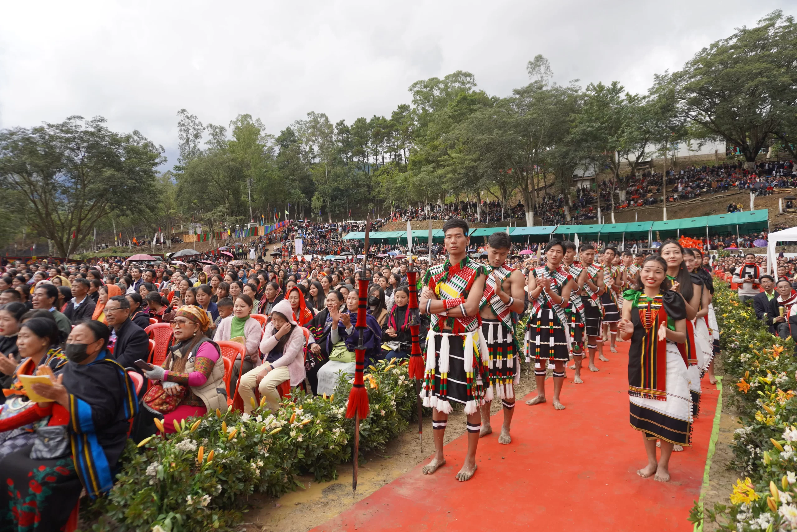 Tribal dancers waiting their turn at the celebration following the installation Mass of the new archbishop of Imphal Archdiocese, Linus Neli. Credit: Anto Akkara