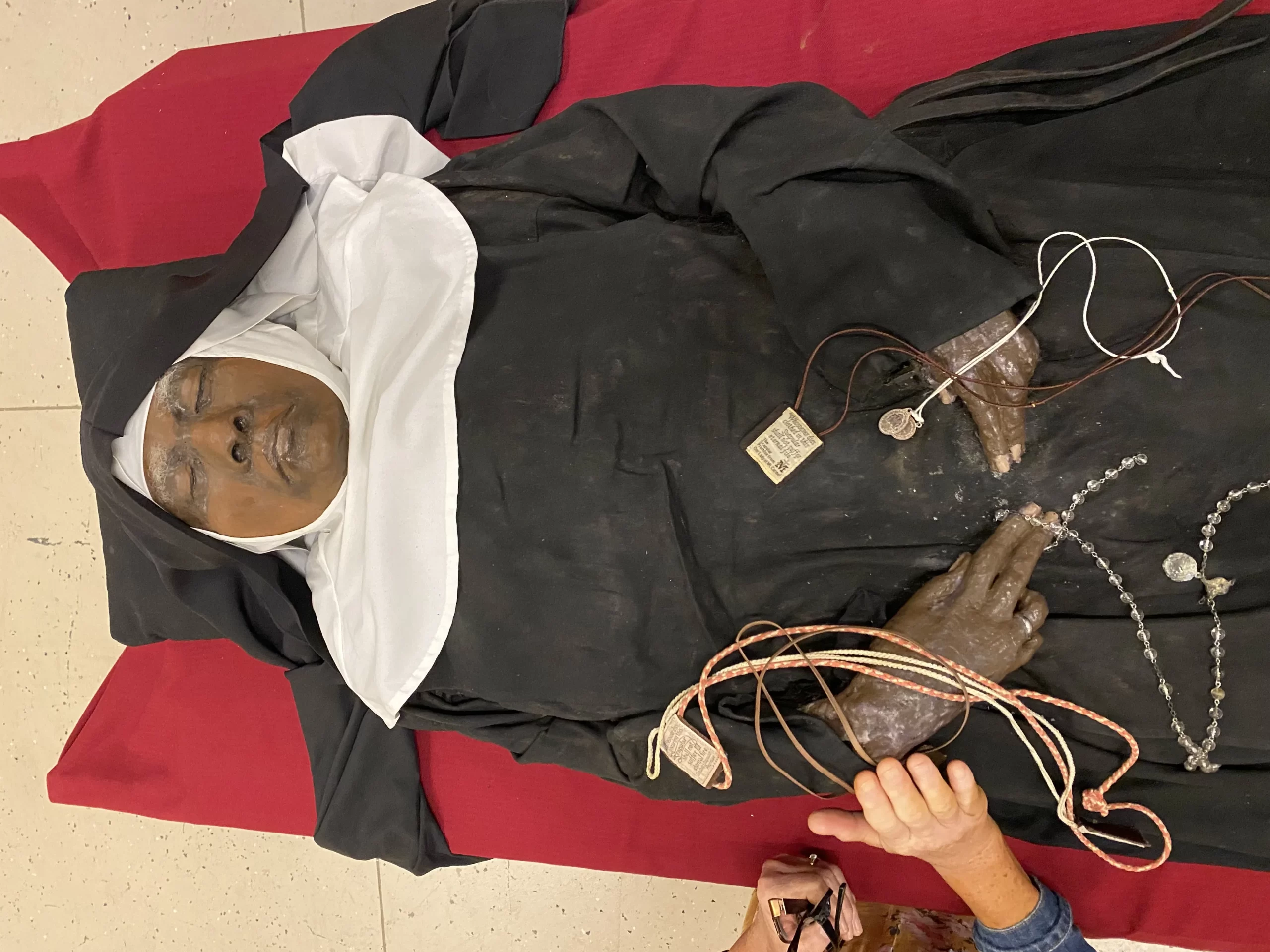 The body of Sister Wilhelmina Lancaster, OSB, lies in the basement of the church of the Abbey of Our Lady of Ephesus outside Gower, Missouri, on May 28, 2023. Joe Bukuras/CNA