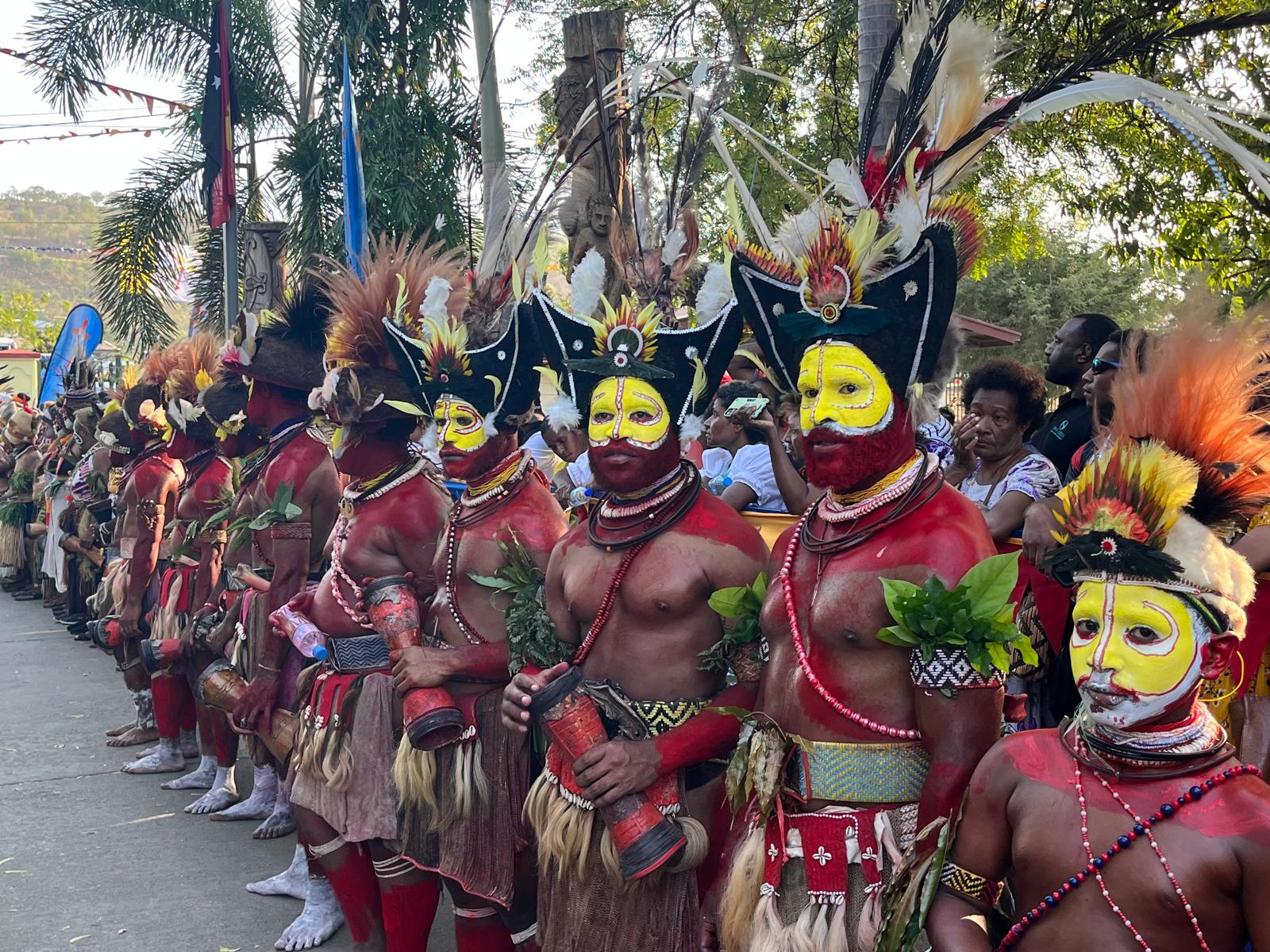 Catholics from Hela Province prepare to perform a traditional dance for Pope Francis in Port Moresby, Papua New Guinea, on Sept. 7, 2024. | Credit: Daniel Ibáñez/CNA