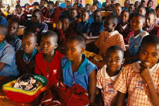 Photo at a primary school in Rimenze built by Sudan Relief Fund. Sudan Relief Fund